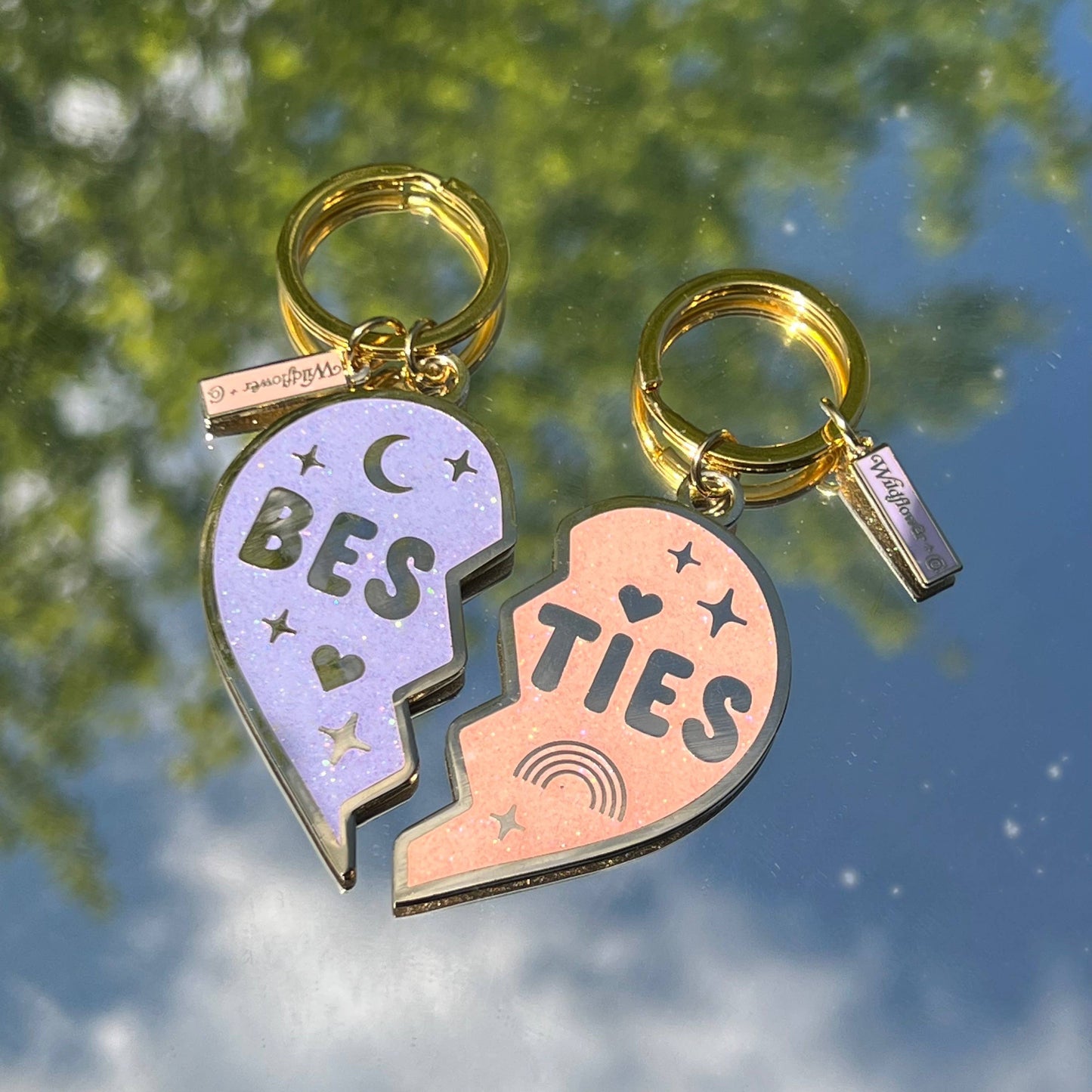 Wildflower + Co. - Besties Split Heart Keychain S/2, Pink & Lilac