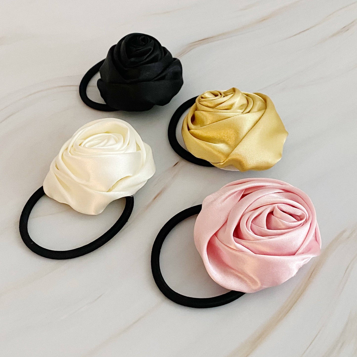 Ellison+Young - Hand Picked Satin Rose Hair Tie Set of 4