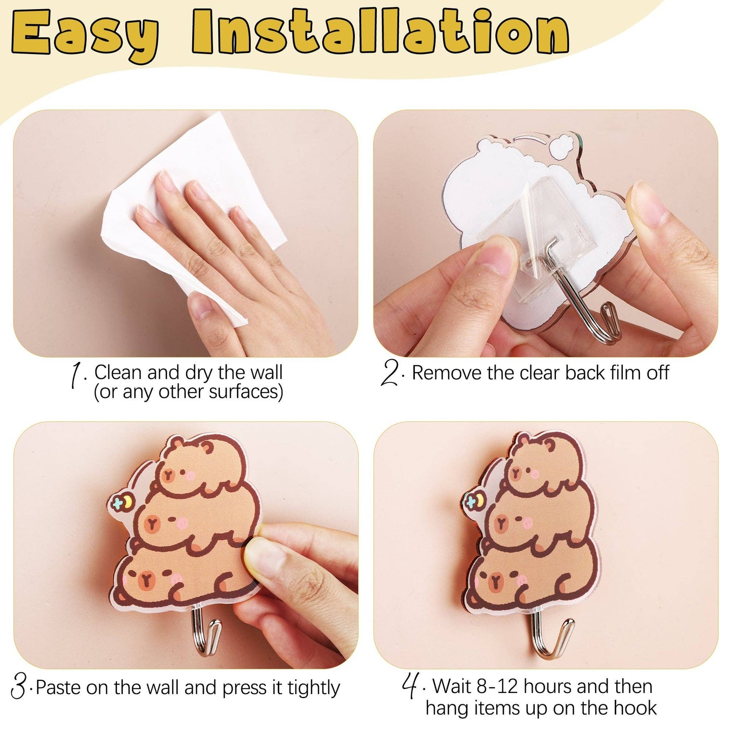 CapyFun -Capybara Cute Adhesive Hooks Decorative Wall Hooks
