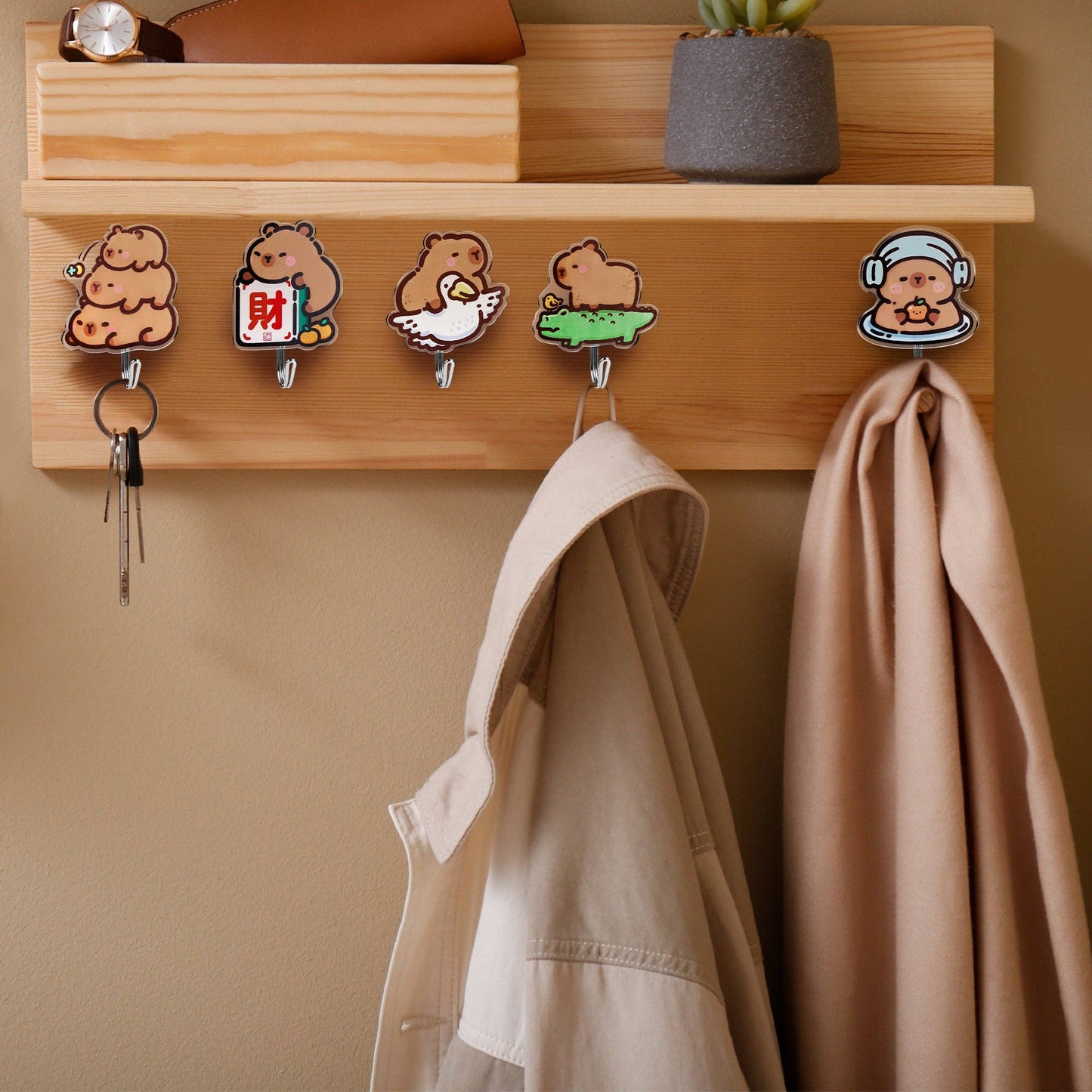 CapyFun -Capybara Cute Adhesive Hooks Decorative Wall Hooks