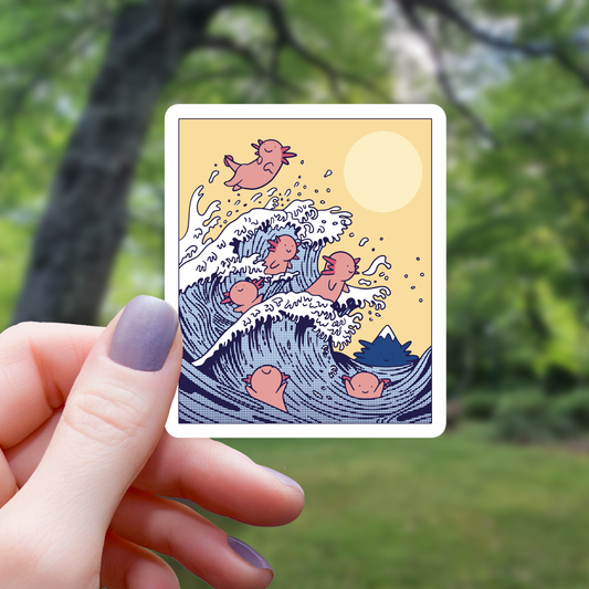Mimic Gaming Co - Axolotls Riding Japanese Big Wave Sticker - 3"