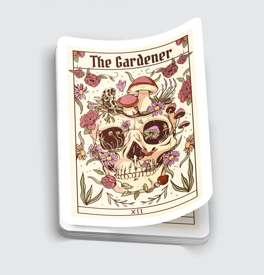 Mimic Gaming Co - Skull Flower Gardener Tarot Card Sticker - 3"