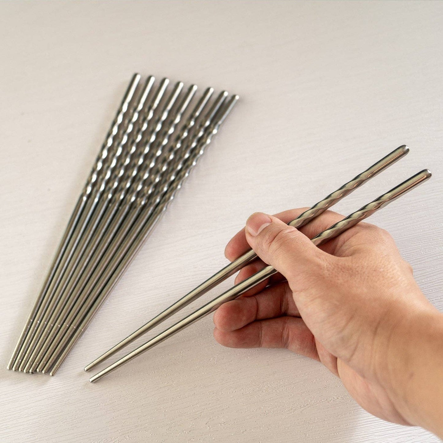 Urban Tokyo - 5 Piece Twisted Swirl Chopsticks Set Stainless Steel (10/200)