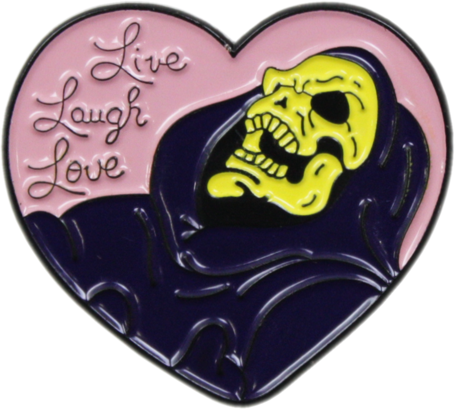Square Deal Recordings & Supplies - Enamel Pin - "Live Laugh Love" - Skeleton In Purple Robe
