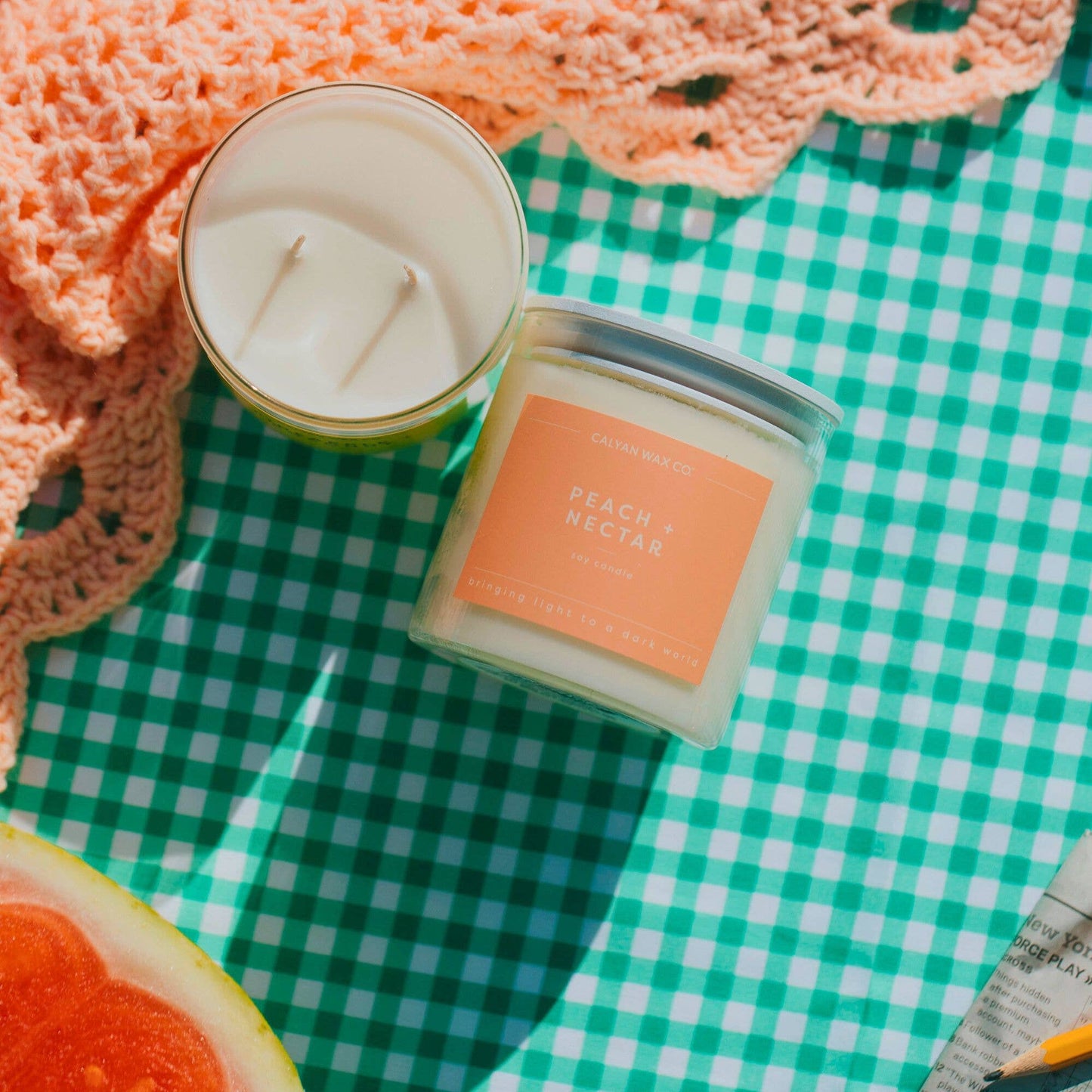 Calyan Wax Co. - Peach + Nectar - Clear Glass Tumbler Soy Candle