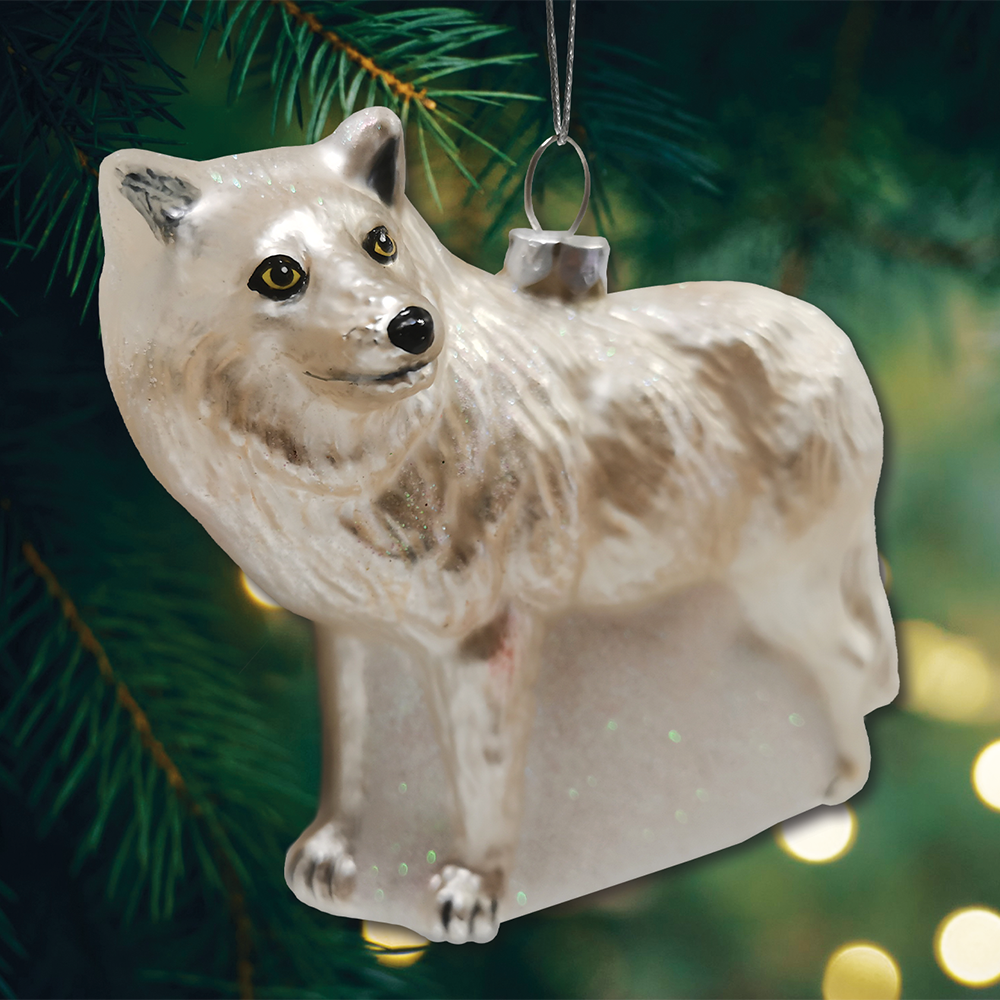 Arctic Winter Wolf Glass Ornament