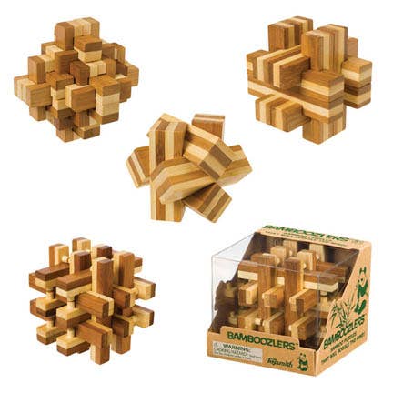 Toysmith - Bamboozlers, 3D Bamboo Puzzles, 3", Assorted