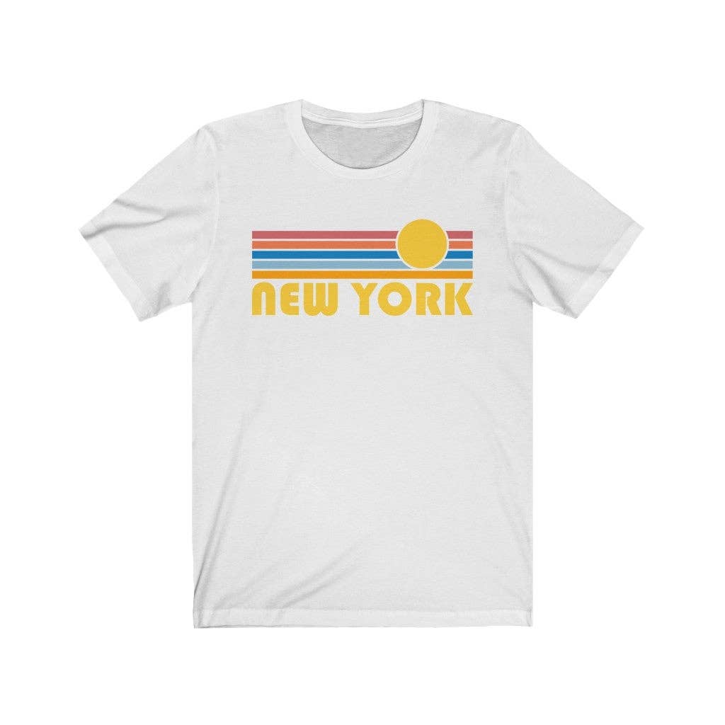 Hey Mountains - New York, New York T-Shirt - Retro Sunrise Adult Unisex New York T Shirt
