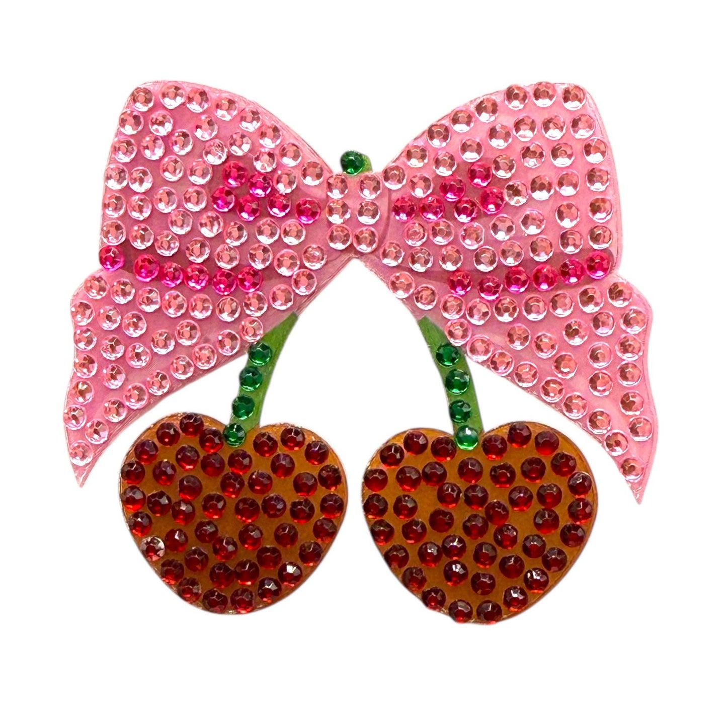 Cherry Bow Rhinestone Sticker 2" Cut to Shape