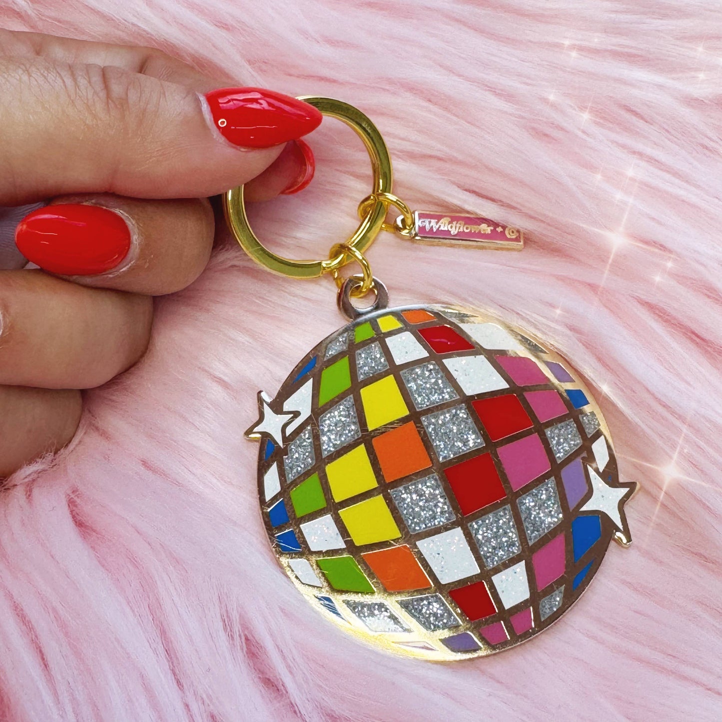 Wildflower + Co. - Rainbow Disco Ball Enamel Keychain