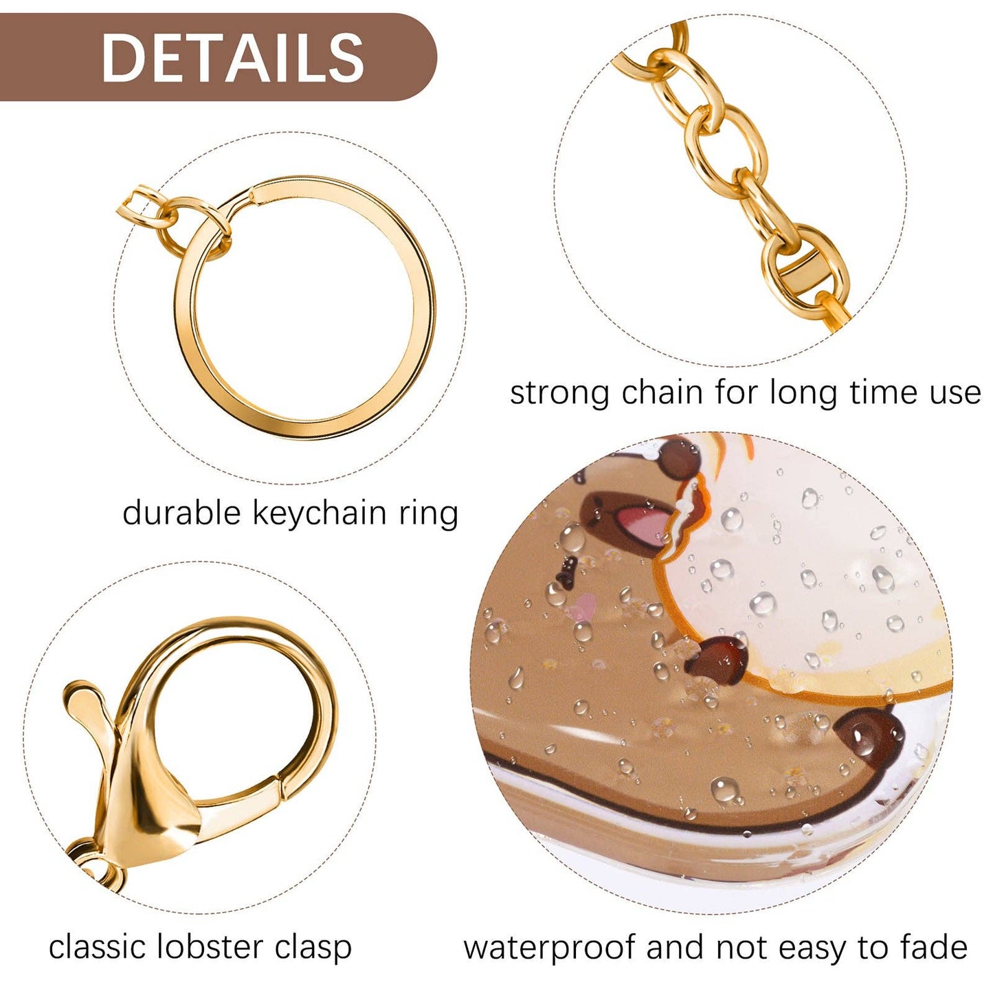 CapyFun - Capybara Acrylic Keychain Cute Kawaii Dumpling Boba Tea Coffee Ice Cream Reading Orange Ramen Foodie Hot Pot Holiday Gift For Her