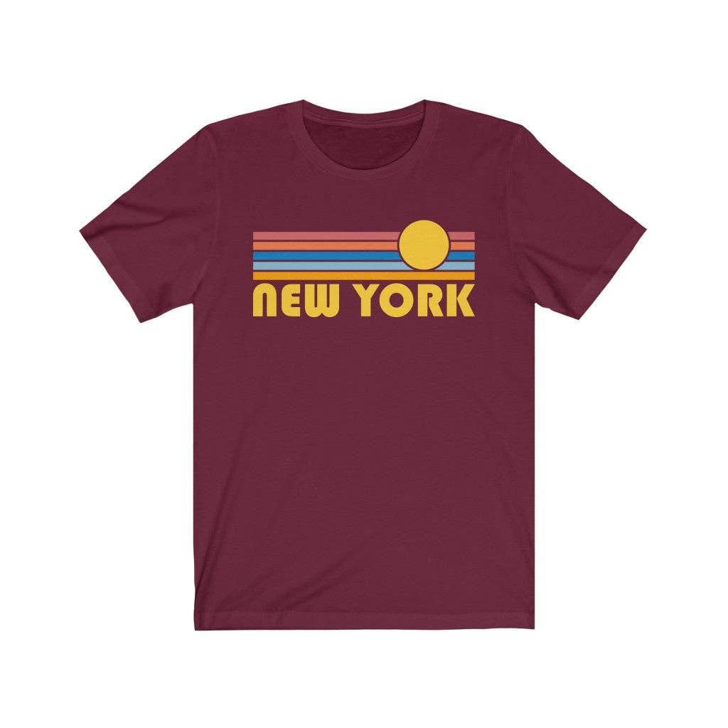 Hey Mountains - New York, New York T-Shirt - Retro Sunrise Adult Unisex New York T Shirt