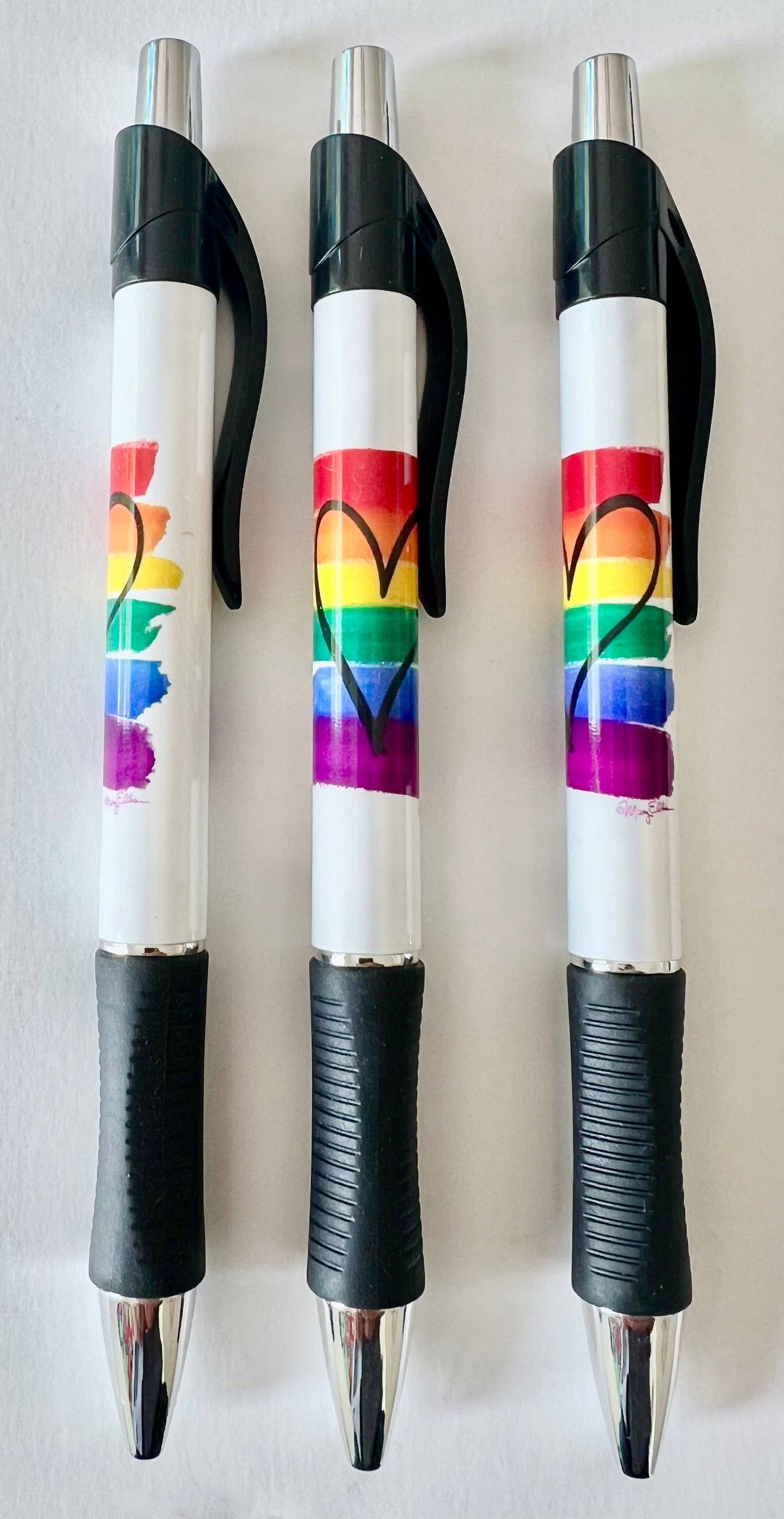 Mary Ellis - Rainbow Heart Pen Set of 3 Grip Pens | LGBTQ Pride Gift