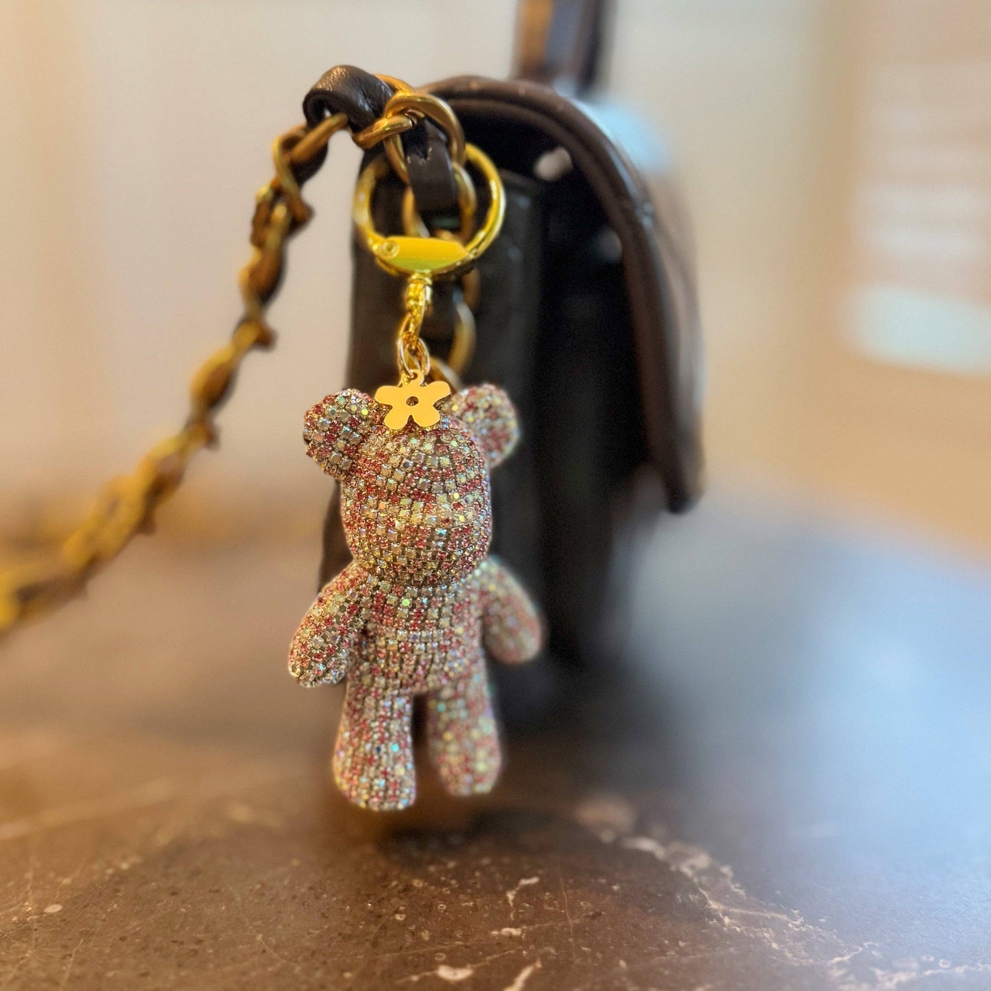 Ellison+Young - Twinkle Teddy Luxe Bag Charm – Pink Crystal Bear