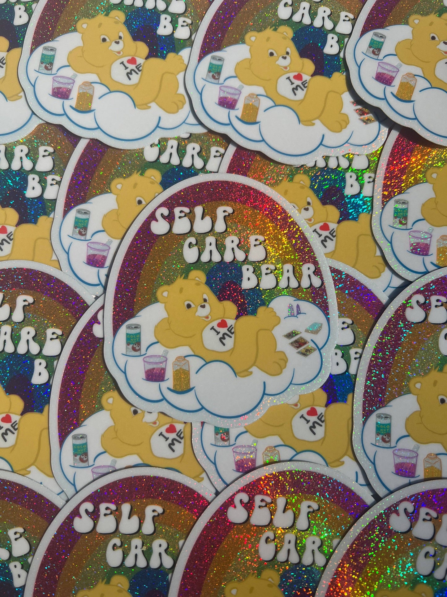 Self Care Bear Glitter STICKER 3 Inch