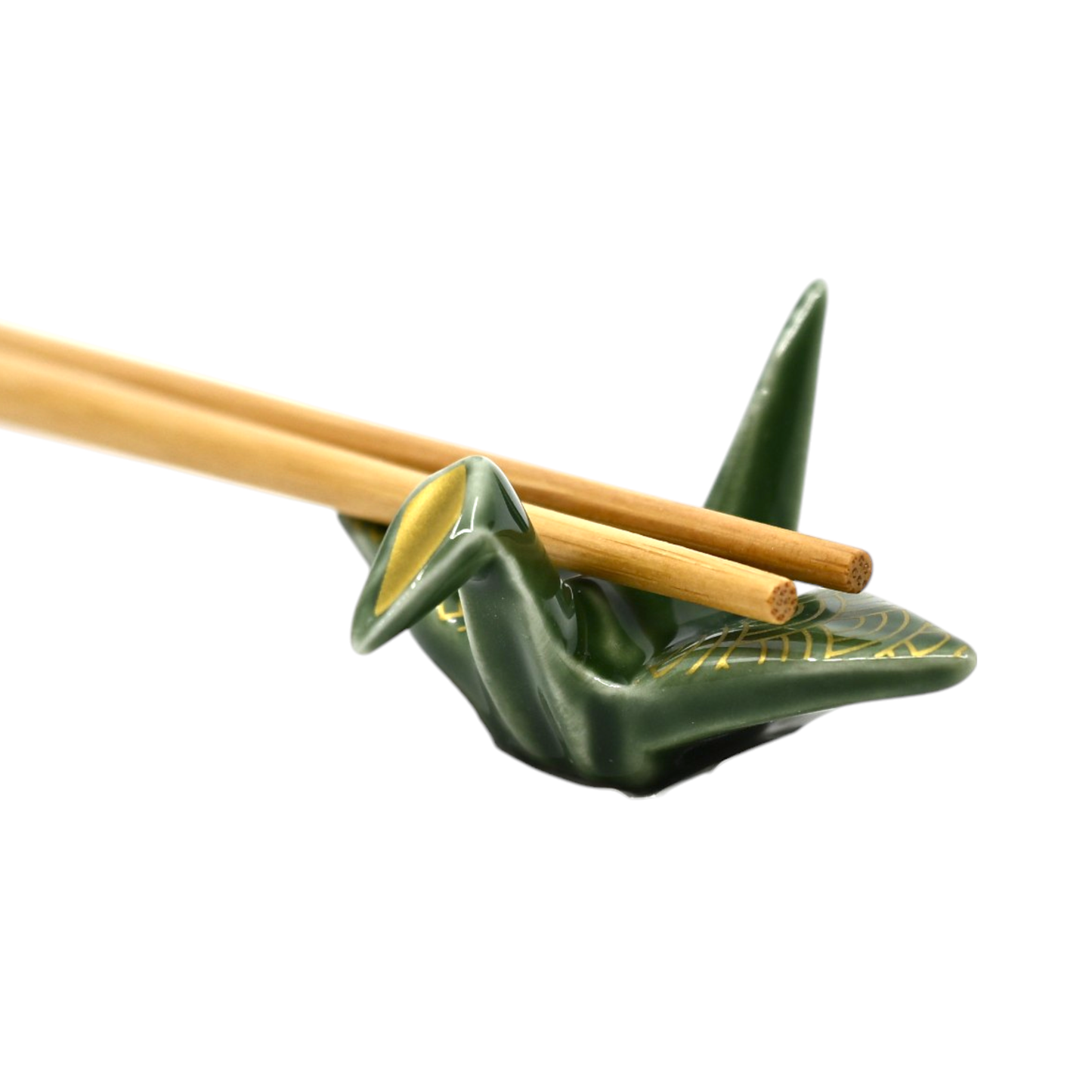 Urban Tokyo - Origami Crane Porcelain Chopsticks Rest 2"L Seigaiha Green (12/288)