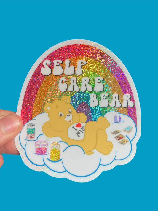 Self Care Bear Glitter STICKER 3 Inch