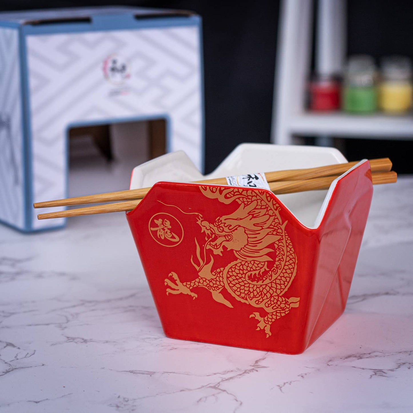 16oz 5"W x 4"H Takeout Box Serving Bowl With Chopsticks Dragon (1/24)