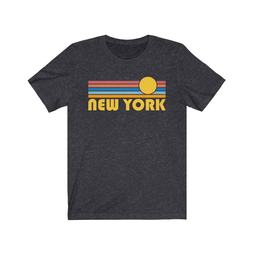 Hey Mountains - New York, New York T-Shirt - Retro Sunrise Adult Unisex New York T Shirt