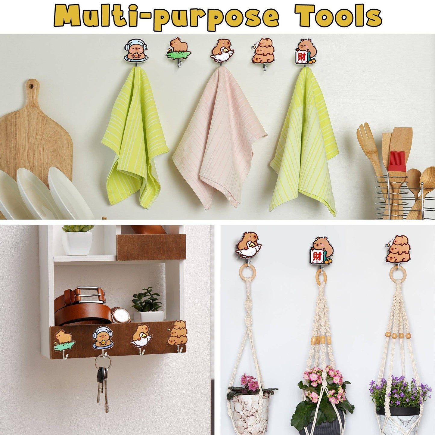 CapyFun -Capybara Cute Adhesive Hooks Decorative Wall Hooks