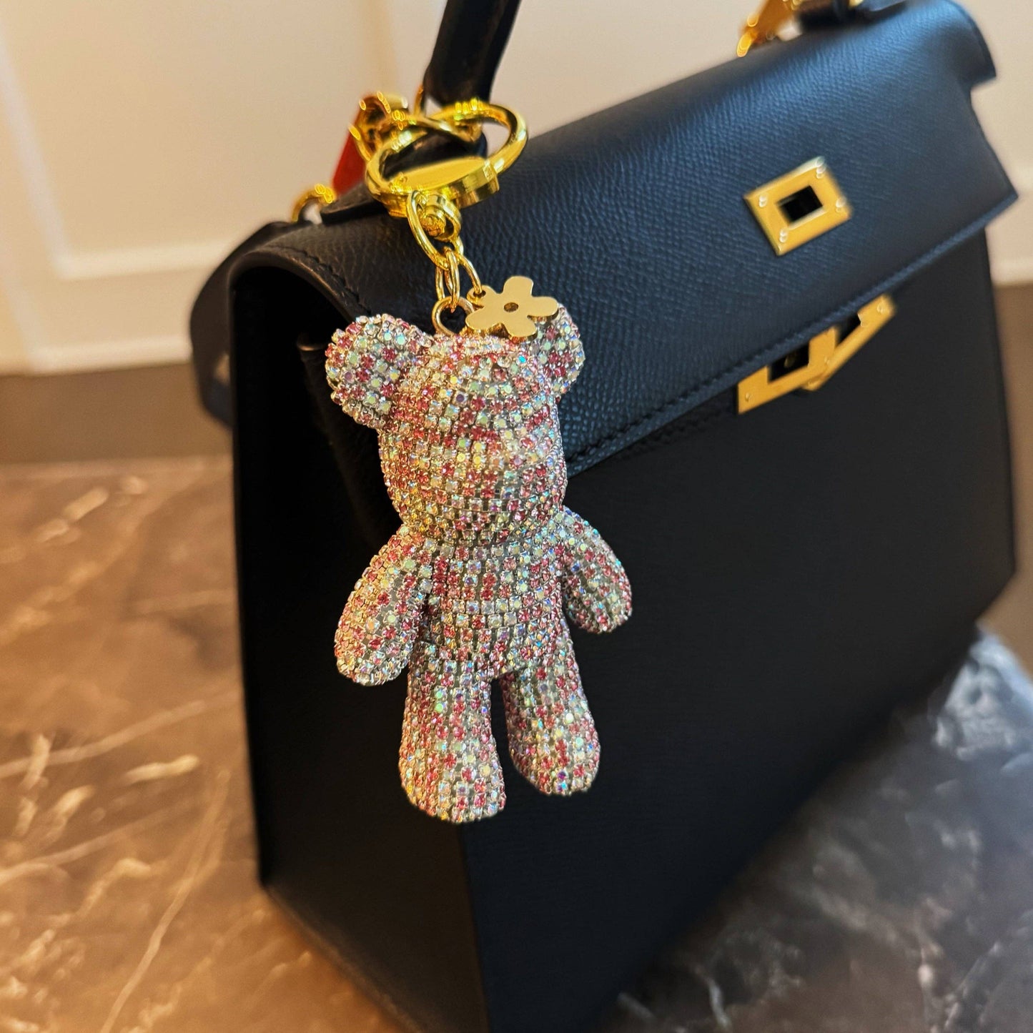 Ellison+Young - Twinkle Teddy Luxe Bag Charm – Pink Crystal Bear