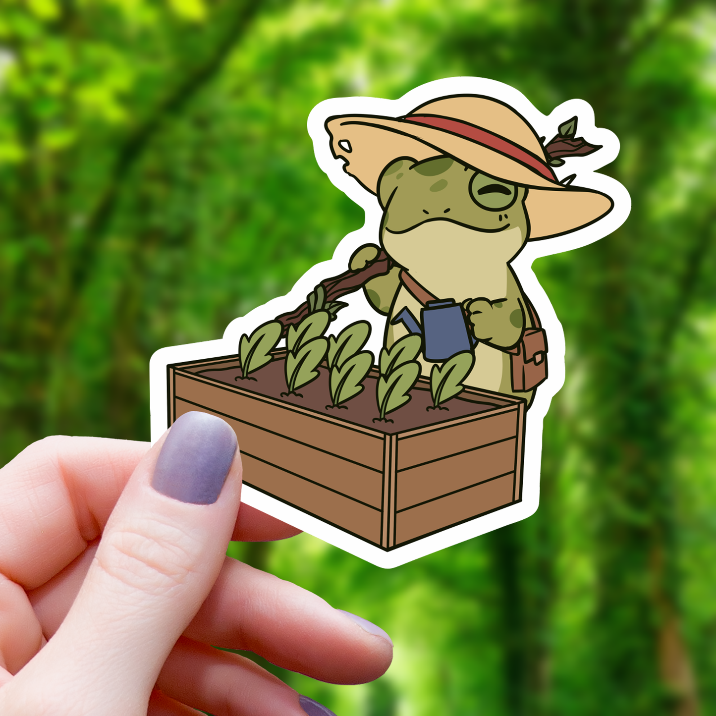 Frog Tending Garden Sticker - 3"