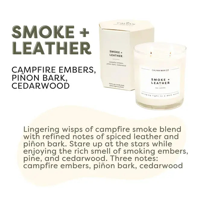 Calyan Wax Co. - Smoke + Leather - Glass Tumbler Soy Candle