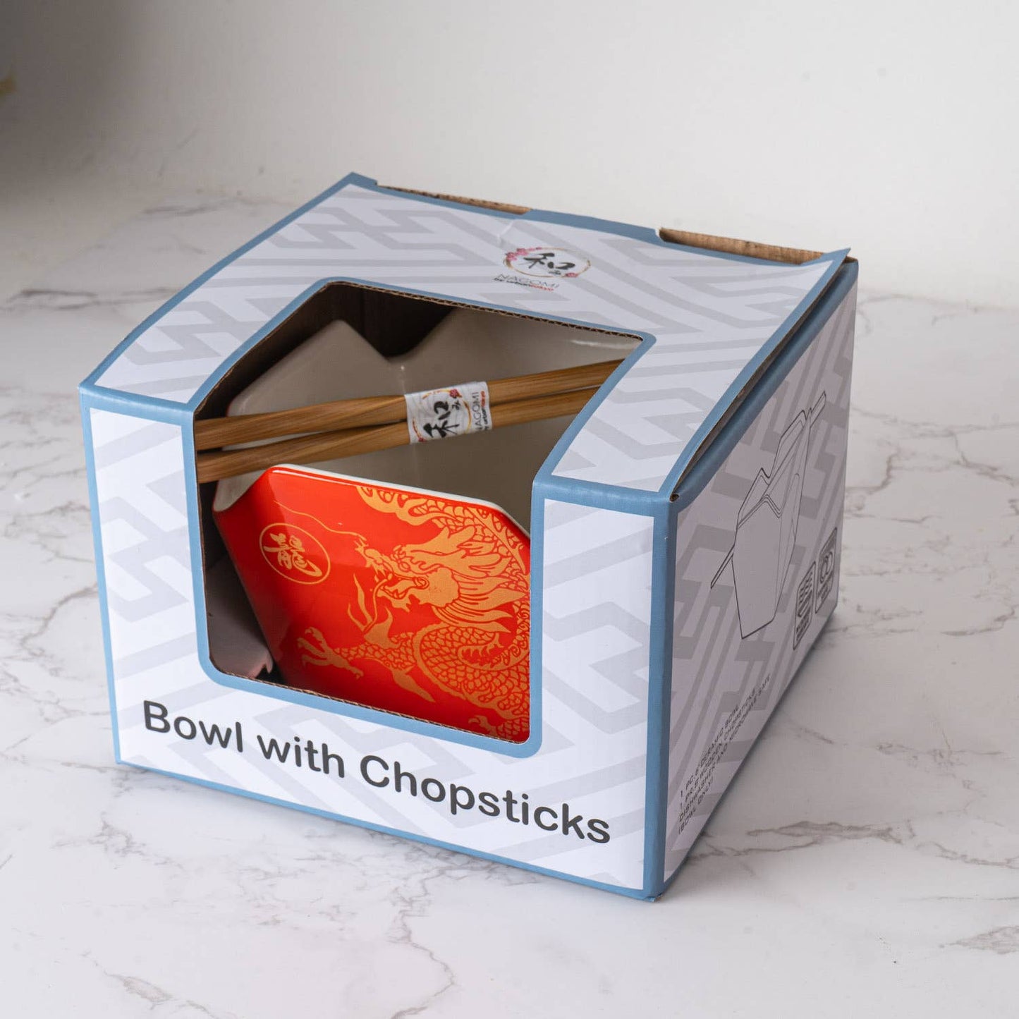 16oz 5"W x 4"H Takeout Box Serving Bowl With Chopsticks Dragon (1/24)