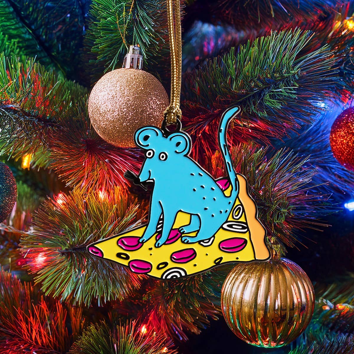 Pizza Rat Enamel Holiday Ornament