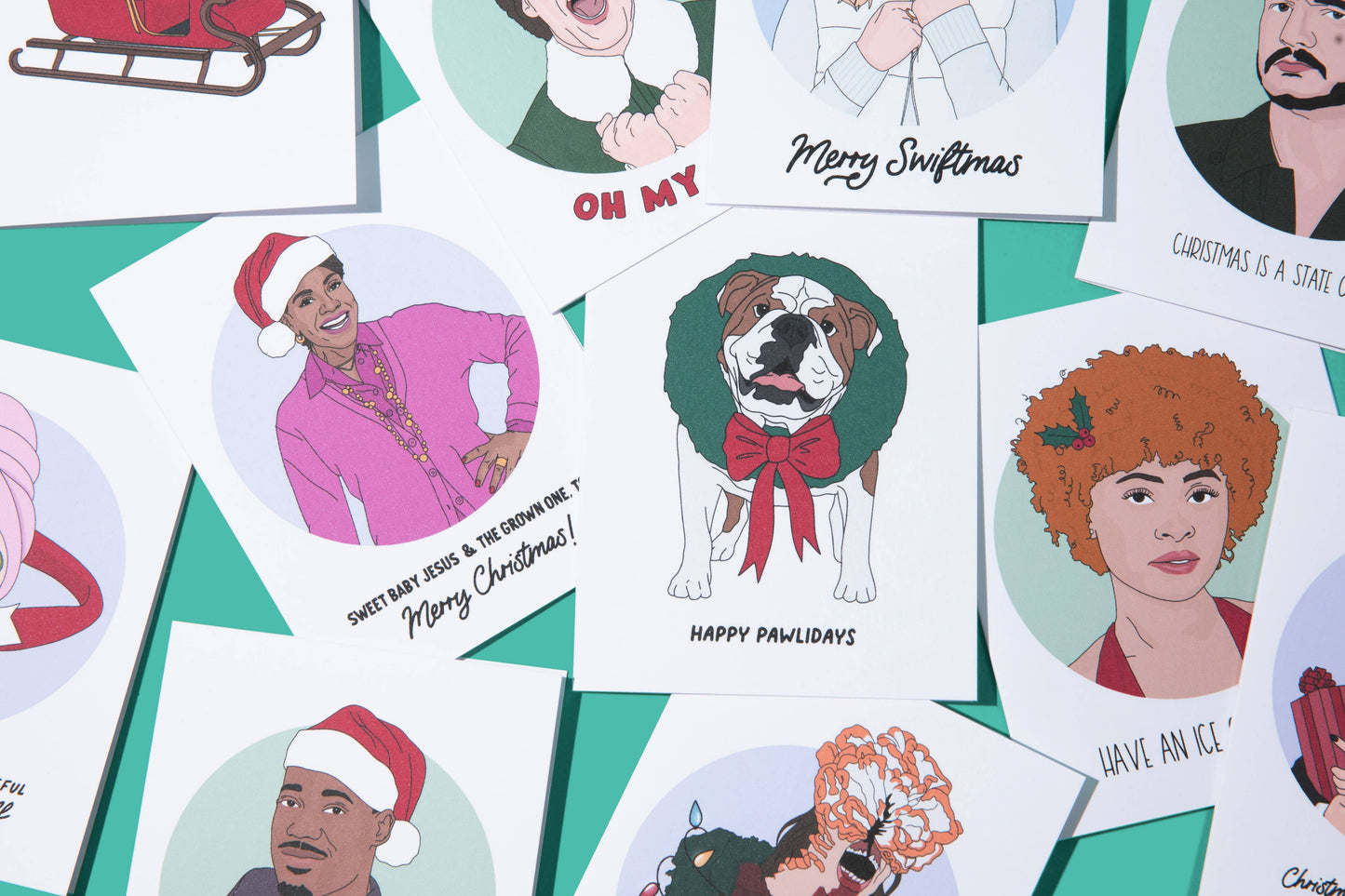 Happy Pawlidays, English Bulldog, Christmas Card