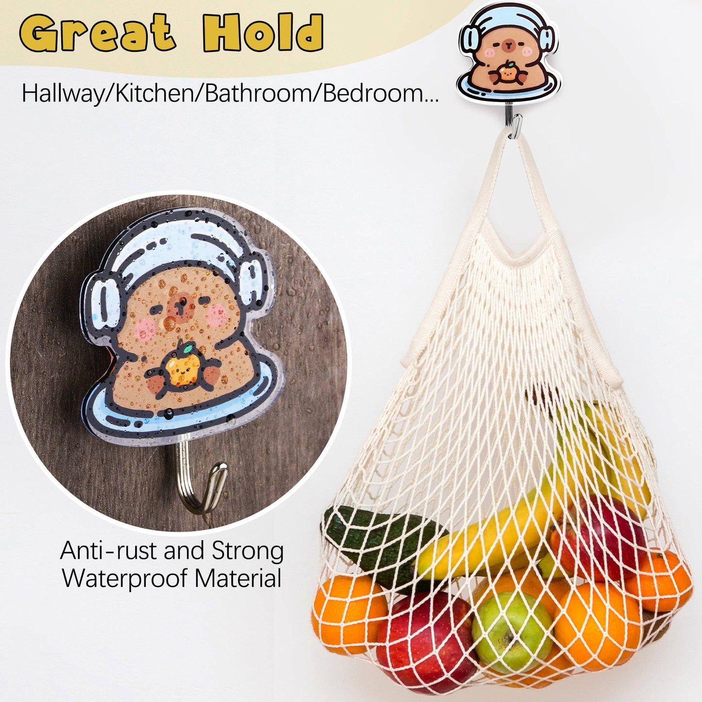 CapyFun -Capybara Cute Adhesive Hooks Decorative Wall Hooks