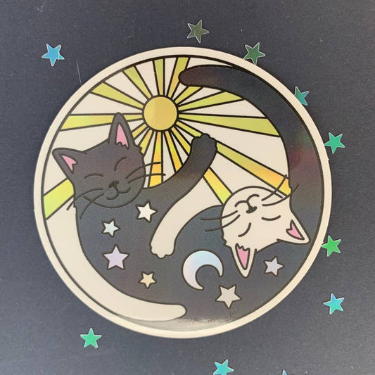 Wildflower + Co. - Yin Yang Sun & Moon Cats Sticker - Holographic