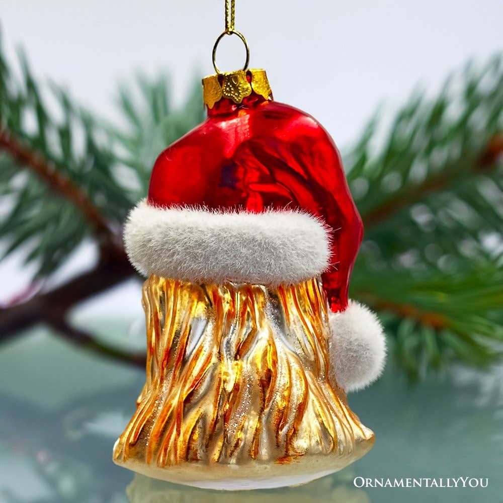 Rooster with Santa Hat Handblown Glass Christmas Ornament