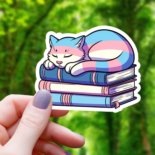 Mimic Gaming Co - Trans Pride Cat on Books Sticker - 3"