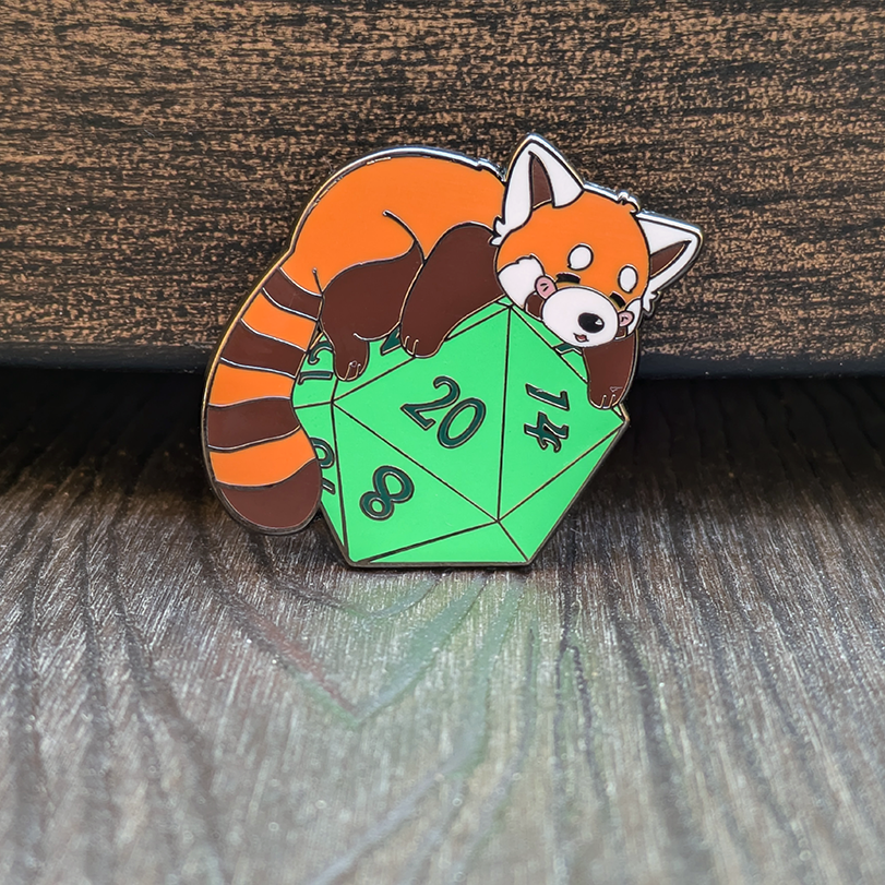 Mimic Gaming Co - Red Panda Sleeping on D20 Hard Enamel Pin -1.5"