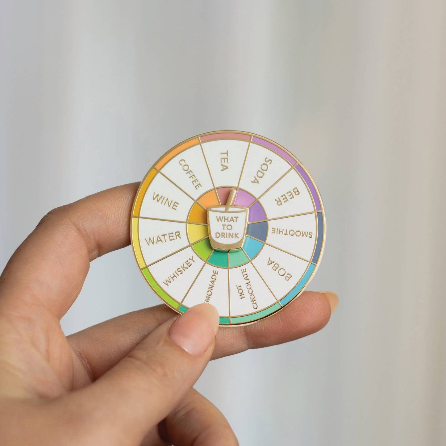 Occasionalish - What To Drink Spinning Enamel Pin, Interactive Pin