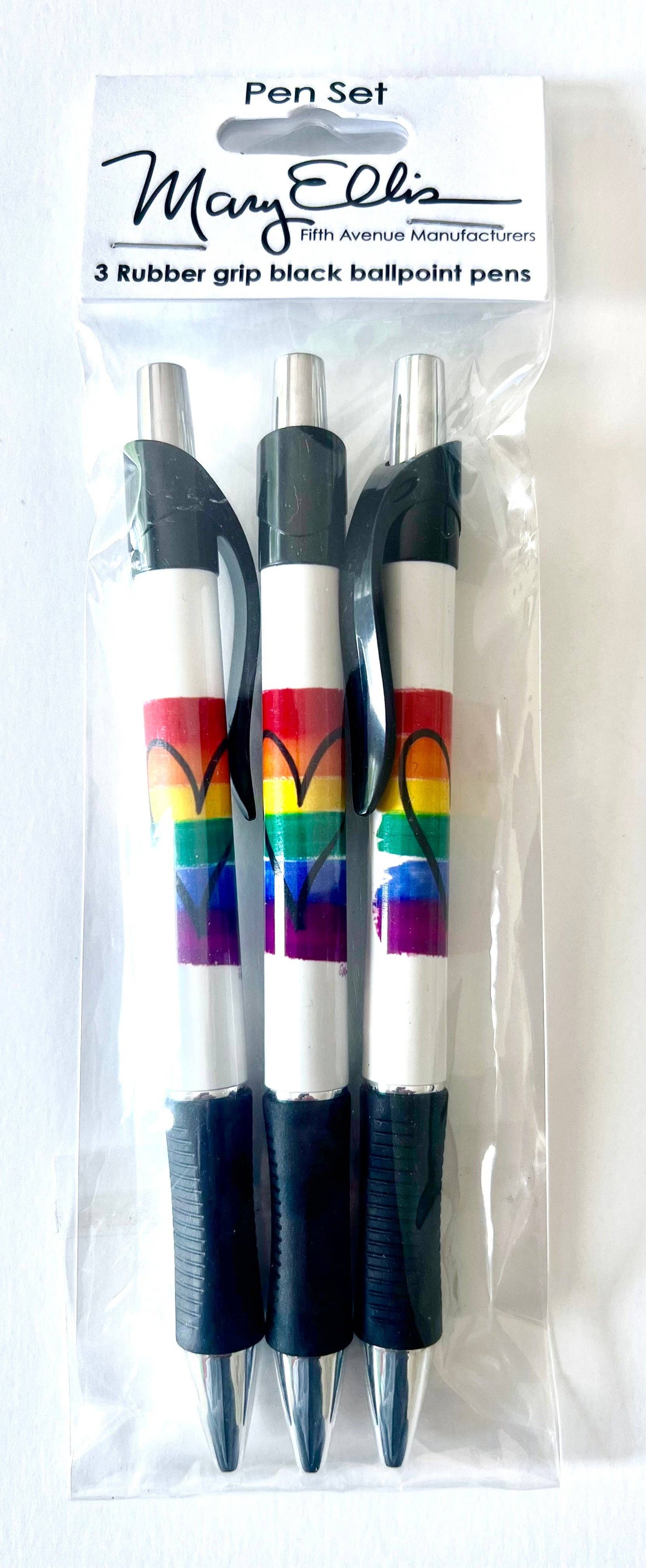 Mary Ellis - Rainbow Heart Pen Set of 3 Grip Pens | LGBTQ Pride Gift