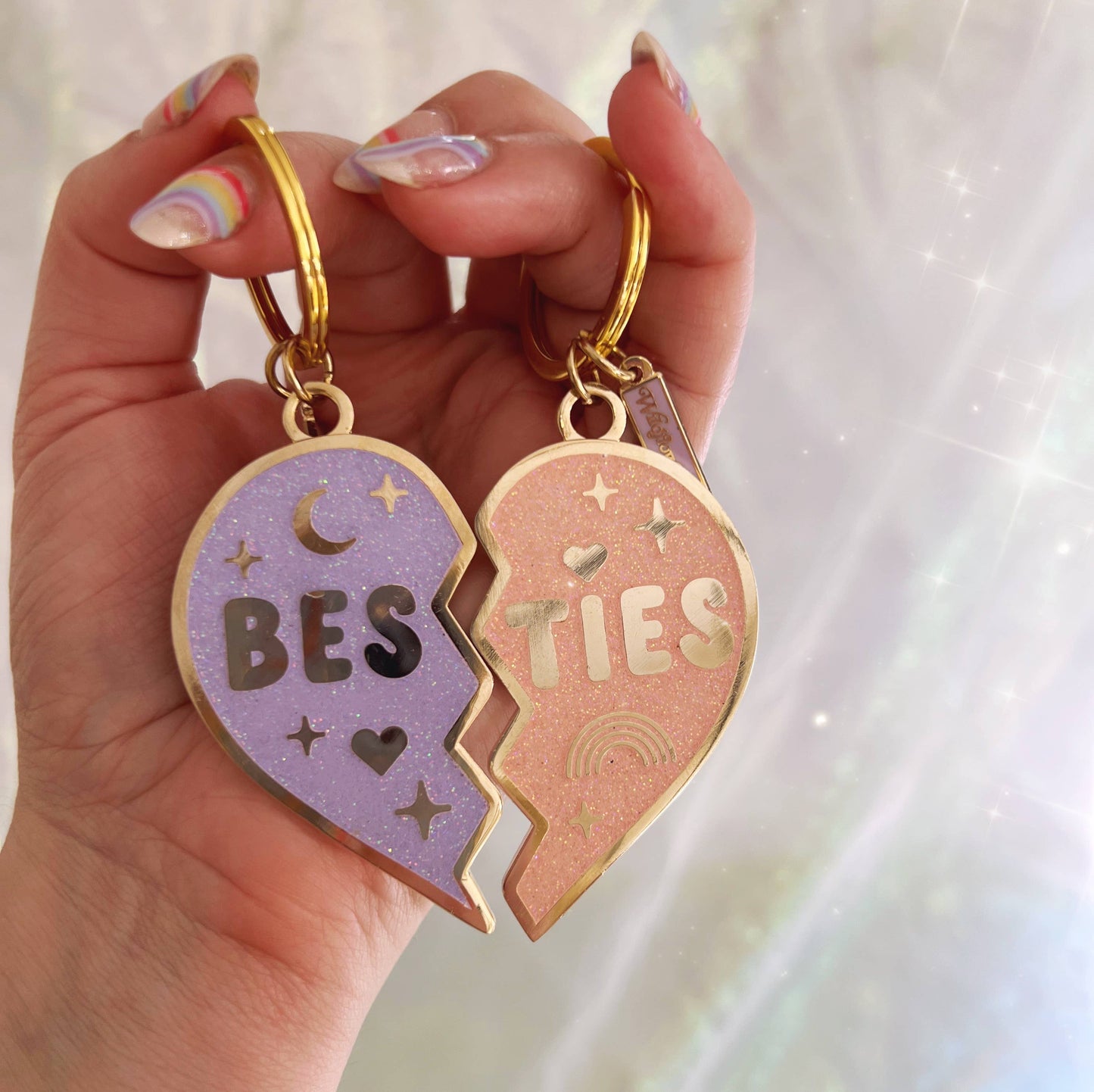Wildflower + Co. - Besties Split Heart Keychain S/2, Pink & Lilac