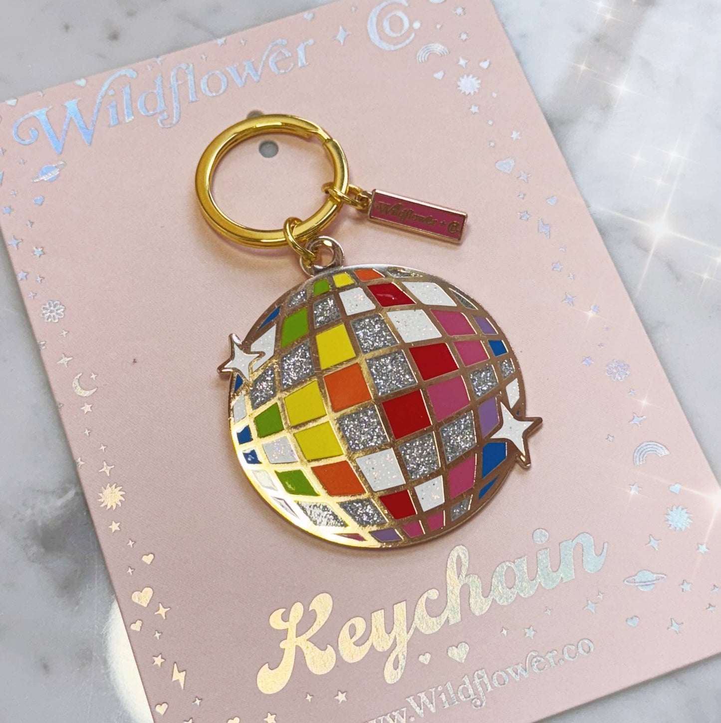 Wildflower + Co. - Rainbow Disco Ball Enamel Keychain