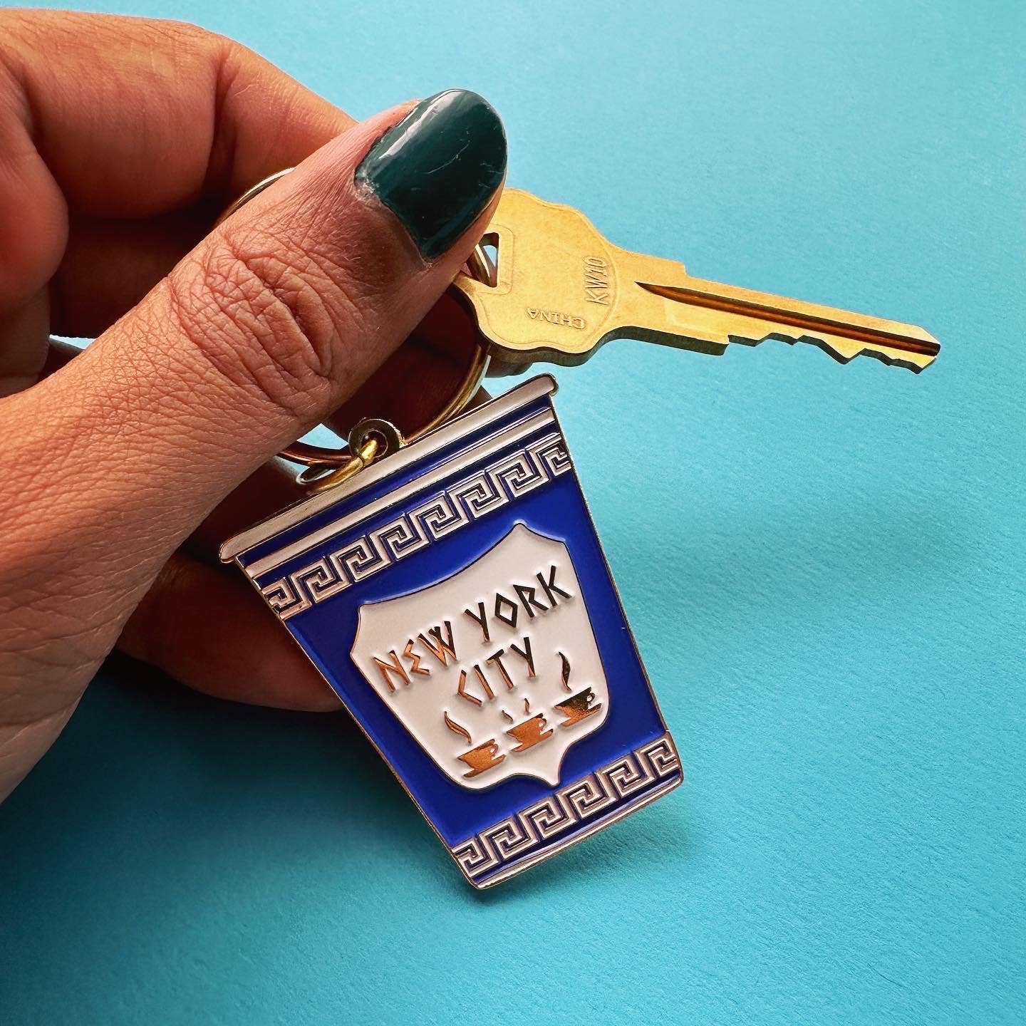 New York City Greek Coffee Cup Enamel Keychain NY Souvenir