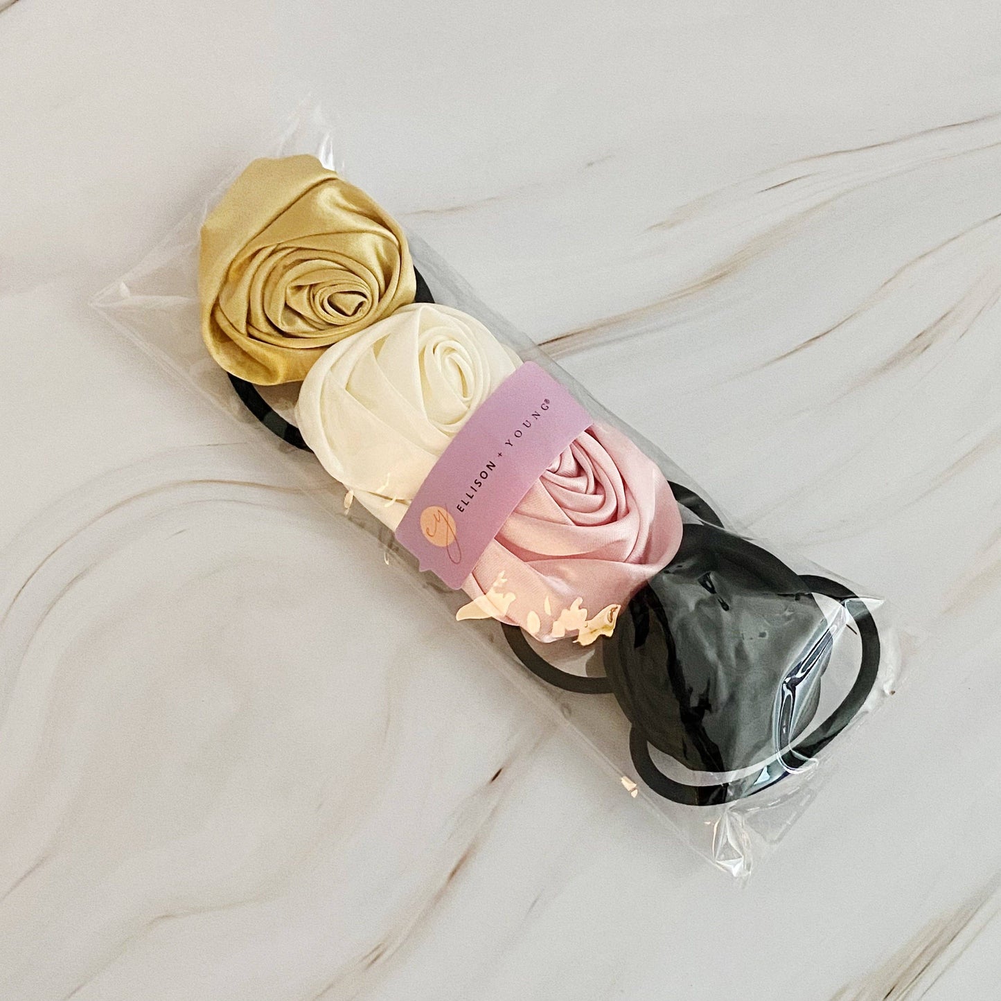 Ellison+Young - Hand Picked Satin Rose Hair Tie Set of 4