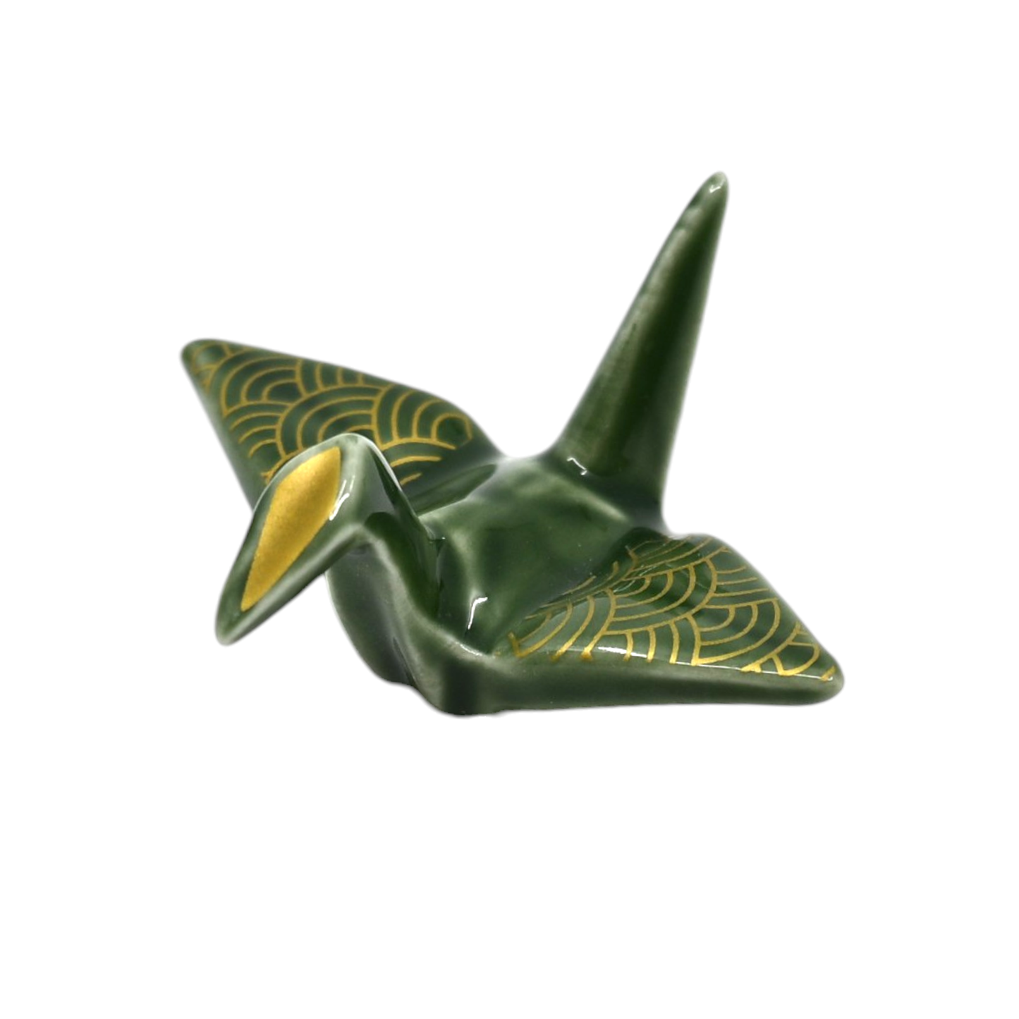 Urban Tokyo - Origami Crane Porcelain Chopsticks Rest 2"L Seigaiha Green (12/288)