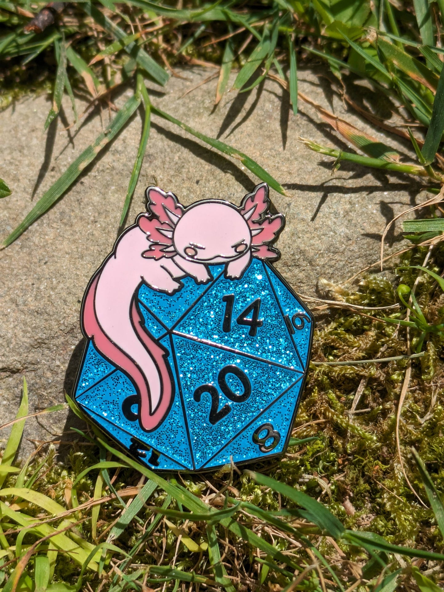 Mimic Gaming Co - Axolotl on D20 Hard Enamel Pin -1.5"