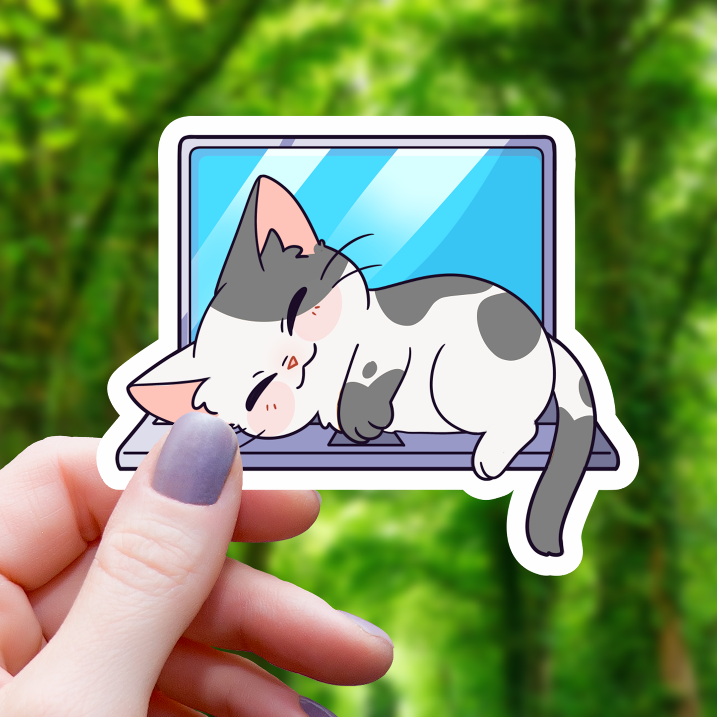 Cat Sleeping on Laptop Sticker- 3"