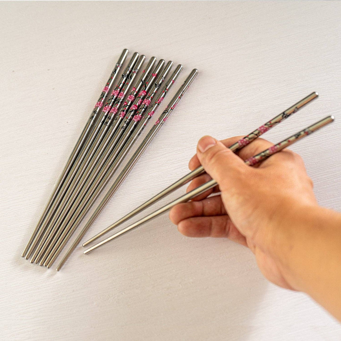 Urban Tokyo - 5 Piece Cherry Blossoms Chopsticks Set Stainless Steel (10/200)