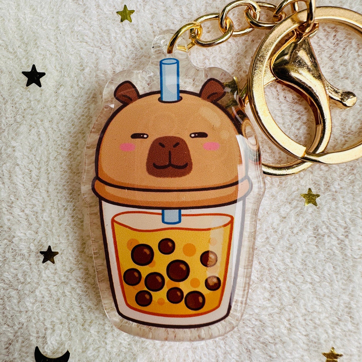 CapyFun - Capybara Acrylic Keychain Cute Kawaii Dumpling Boba Tea Coffee Ice Cream Reading Orange Ramen Foodie Hot Pot Holiday Gift For Her