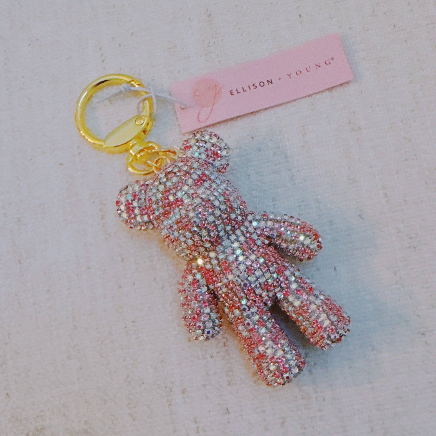 Ellison+Young - Twinkle Teddy Luxe Bag Charm – Pink Crystal Bear