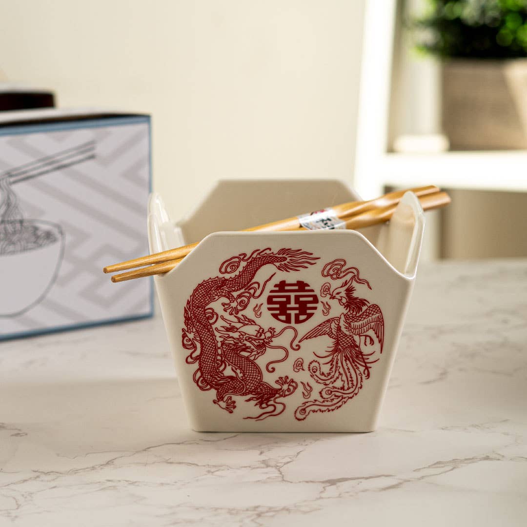 16oz 5"W x 4"H Takeout Box Serving Bowl With Chopsticks Phoenix (1/16)