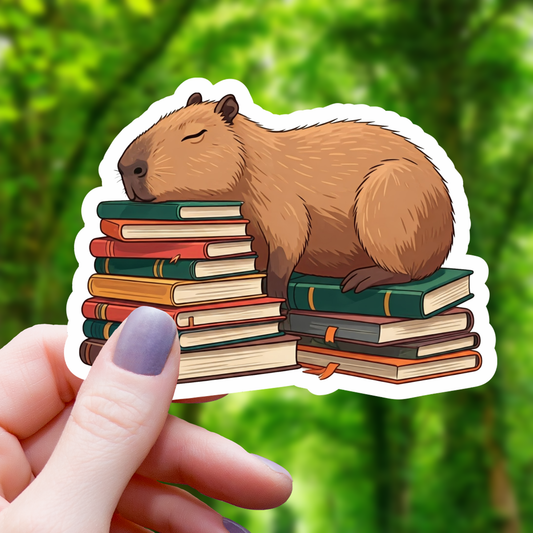 Mimic Gaming Co - Capybara Sleeping on Books Sticker- 3"