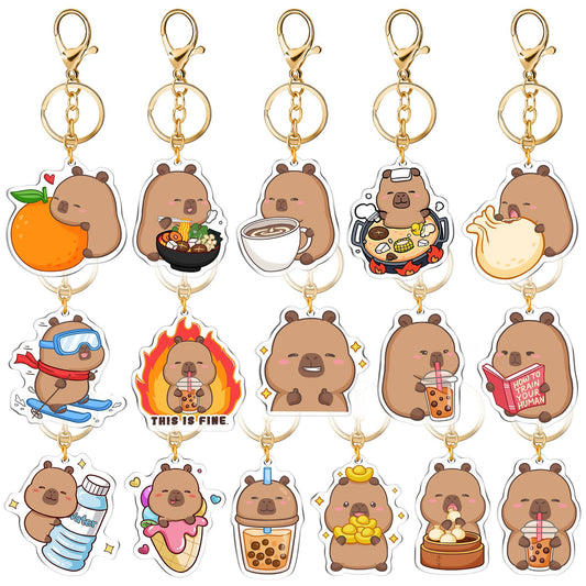 CapyFun - Capybara Acrylic Keychain Cute Kawaii Dumpling Boba Tea Coffee Ice Cream Reading Orange Ramen Foodie Hot Pot Holiday Gift For Her